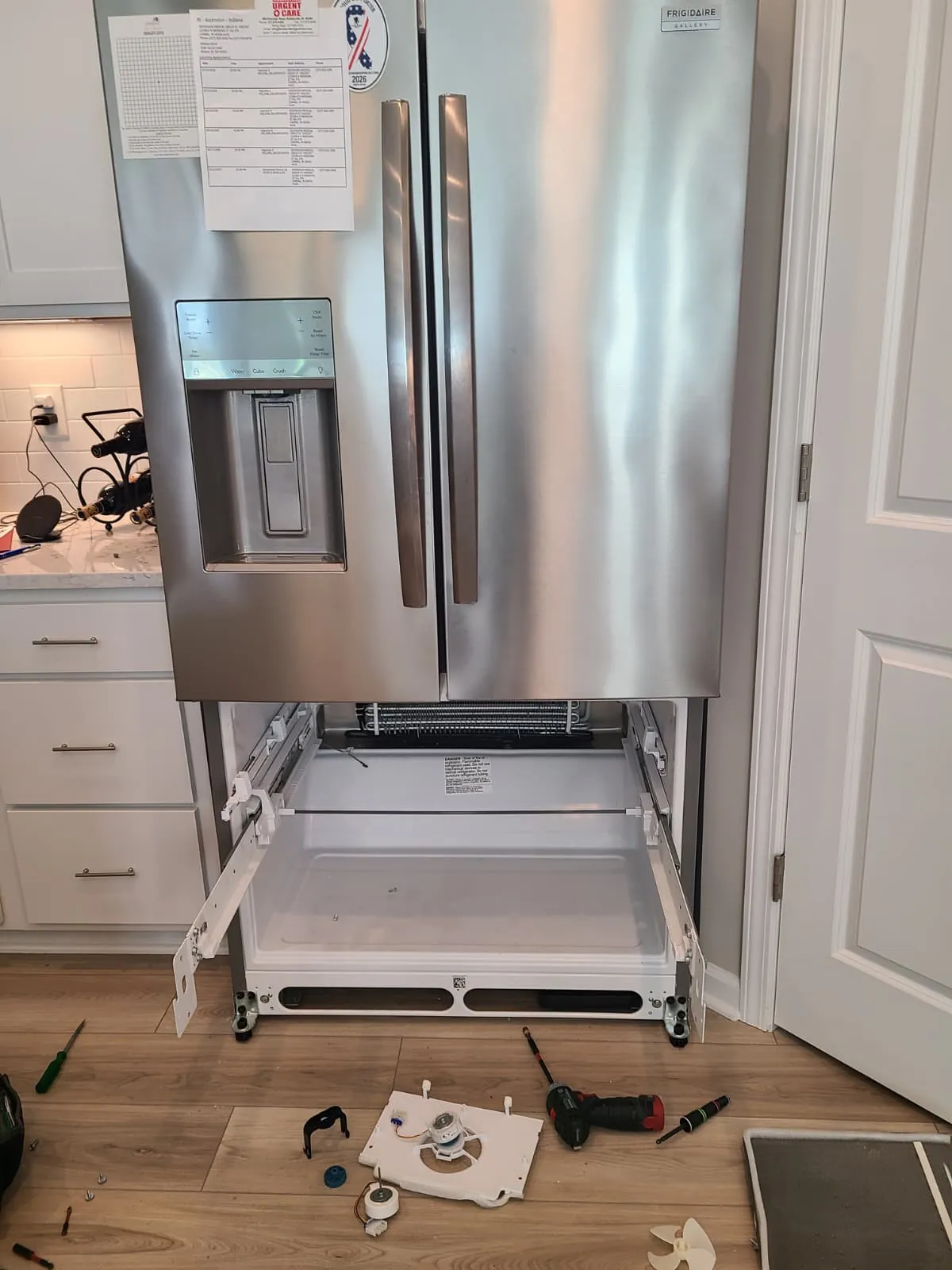 Frigidaire Gallery refrigerator during freezer fan service
