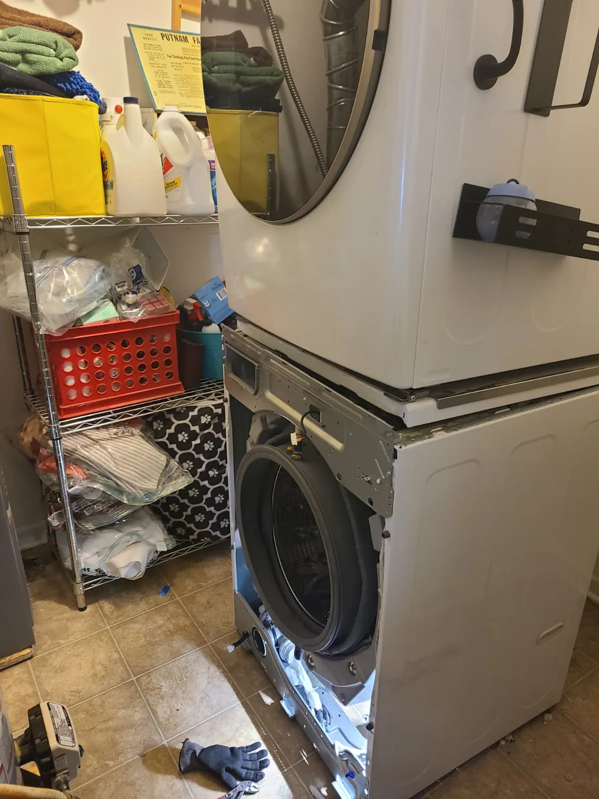 LG washing machine prepared for suspension rod replacement
