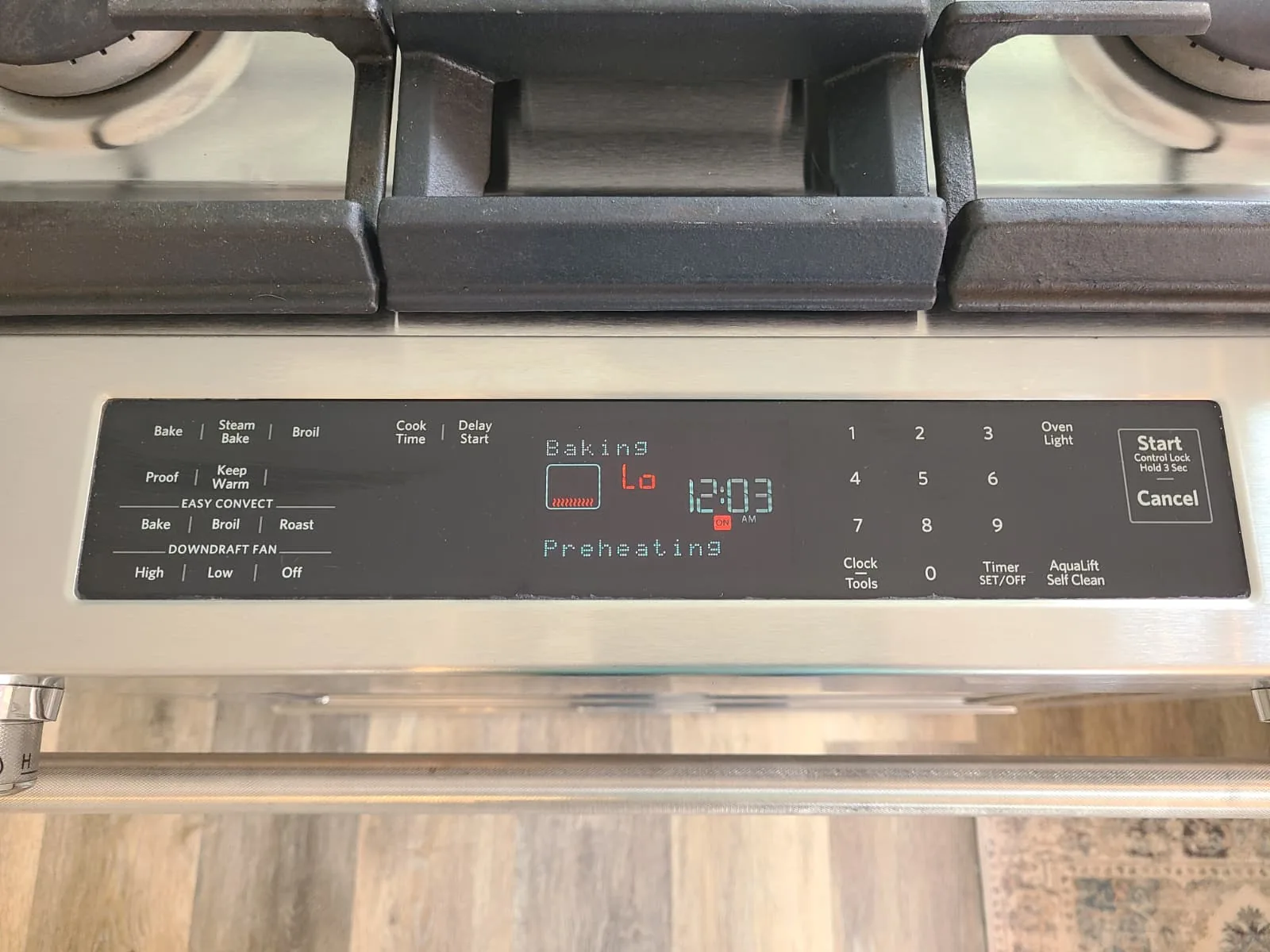 KitchenAid range display during post-repair preheat check