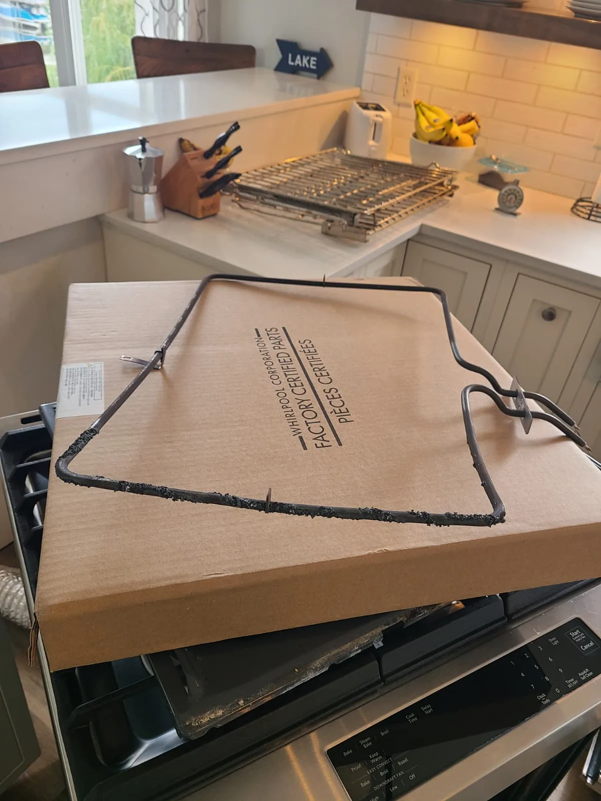 Removed KitchenAid bake element after oven disassembly