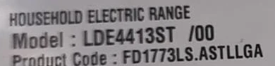 LG LDE4413ST/00 model identification, cropped to exclude the serial number