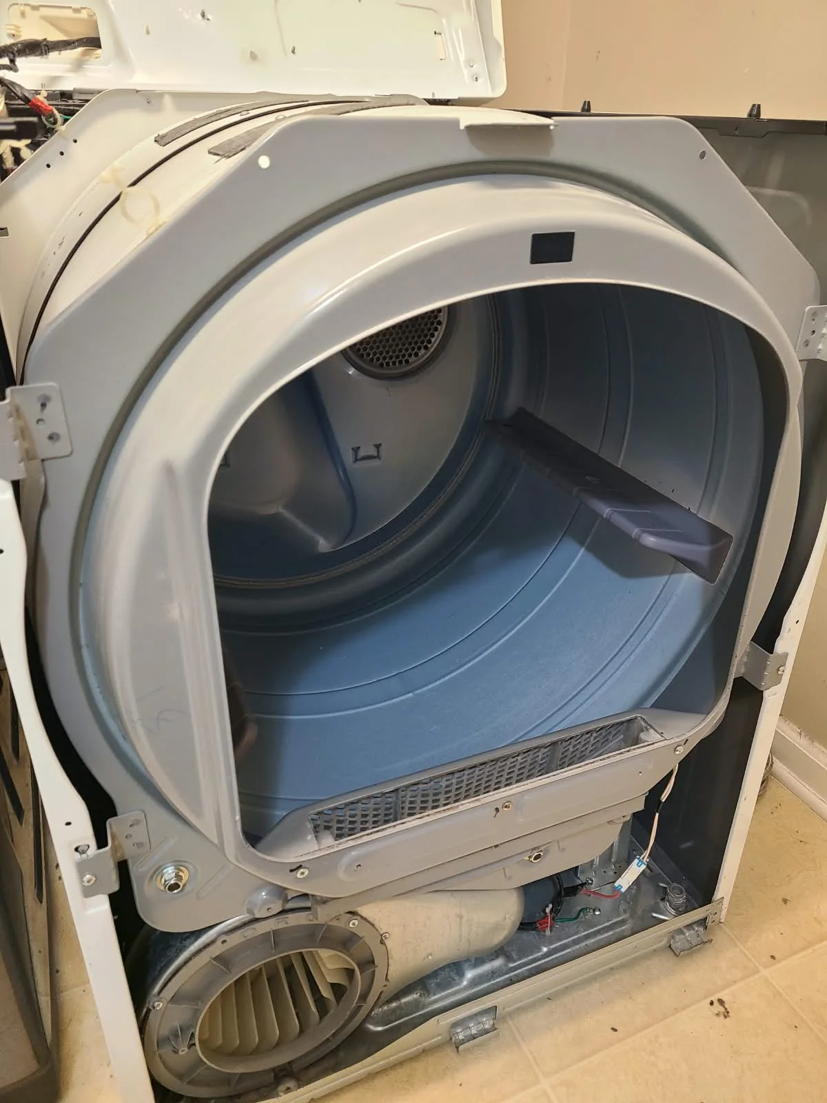 Drum back in place during reassembly, before the front exterior panel was installed